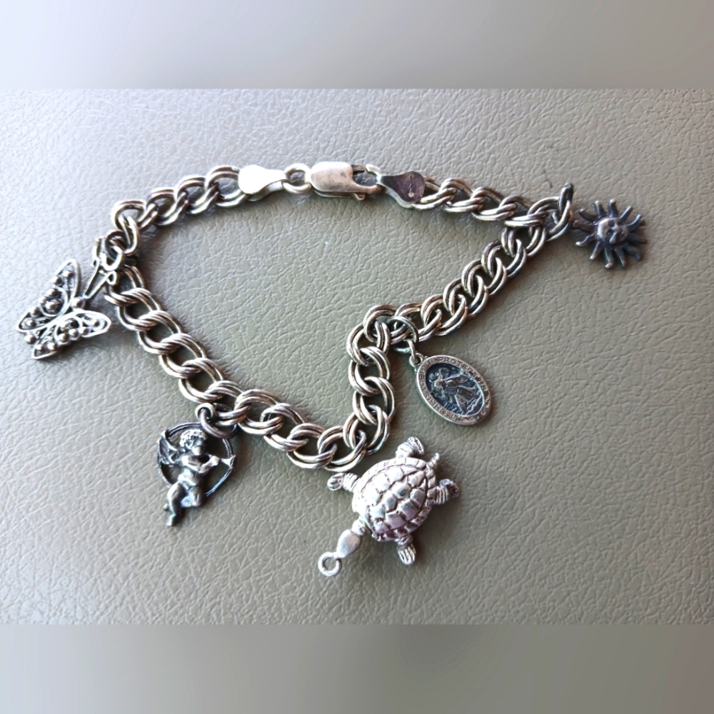Vintage Sterling Silver 7" Charm Bracelet